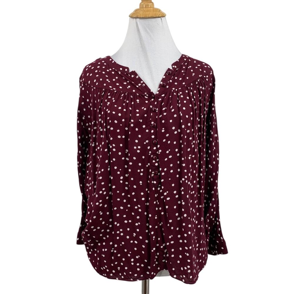 Maeve Blouse Womens XS Extra Small Linden Polka Dot Long Sleeve Anthropologie